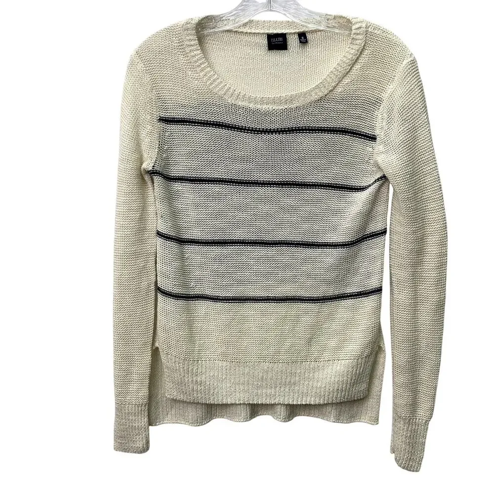 Blue Saks Fifth Avenue Womens Small Open Knit Woven Crochet Pullover Sweater